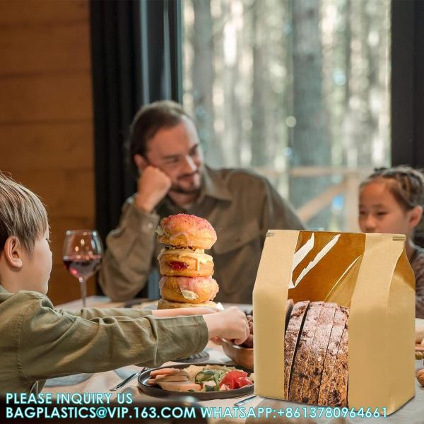 Large Kraft Paper Bread Bags Homemade Bread Loaf Bags 14 X 8.3 X 3.5 With Tin Tie Tab Lock Clear Front Window