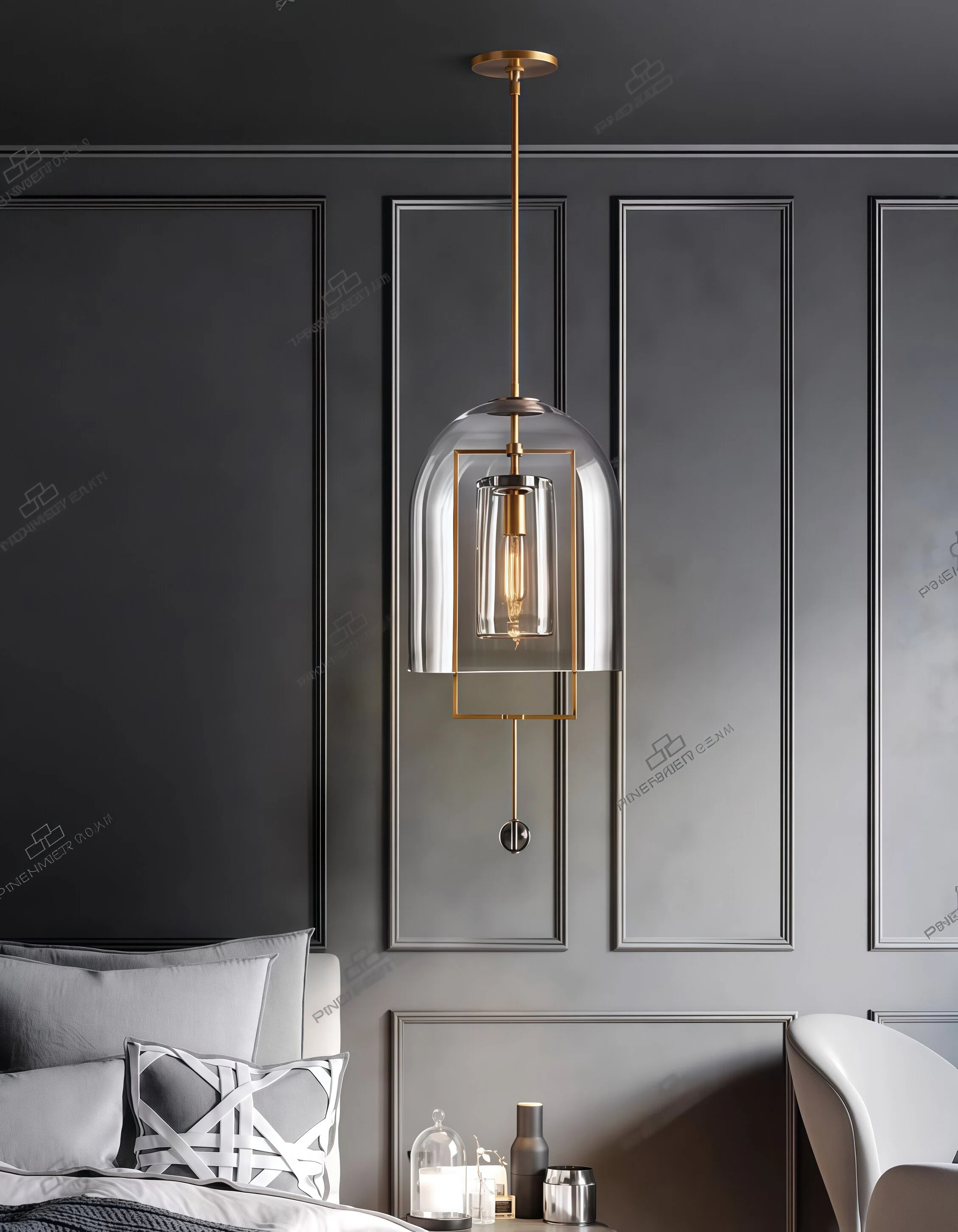 JYLIGHTING Modern Brass & Smoke Glass Pendant Light, Double Layer Cage Suspension Lamp for Kitchen Island & Dining Area