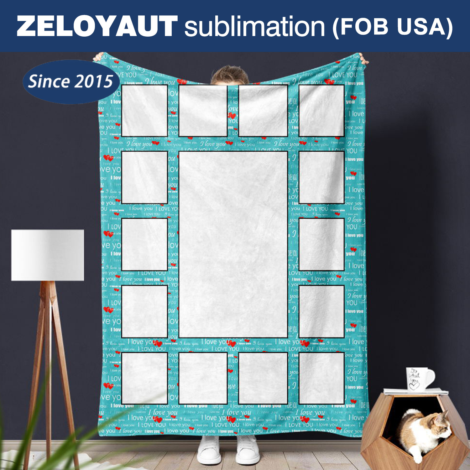 ZELOYAUT 15-Panel Sublimation Love Style Printed Blanket Multiple Color 100% Polyester 50*60 Inch Personalized Velvet Throw