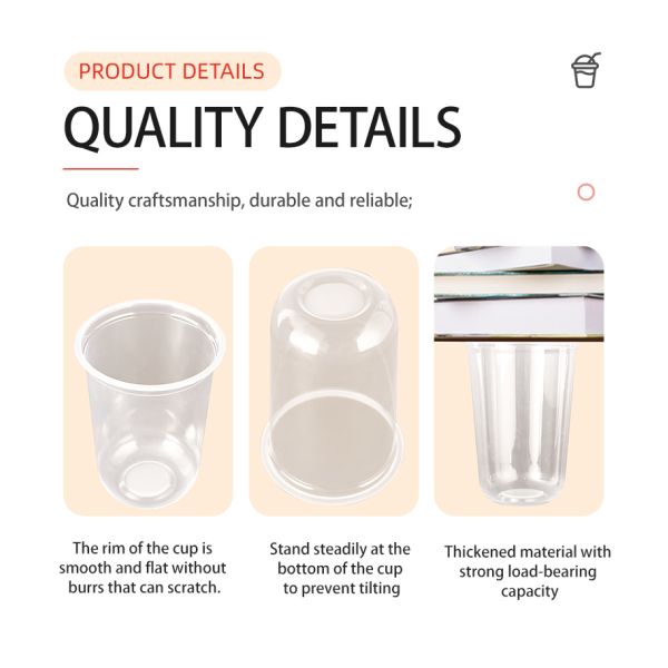 Customized PET Material 12-ounce U-shaped Coffee Cups Clear Disposable Boba Milktea Bubble Tea Plastic Cup with Lids