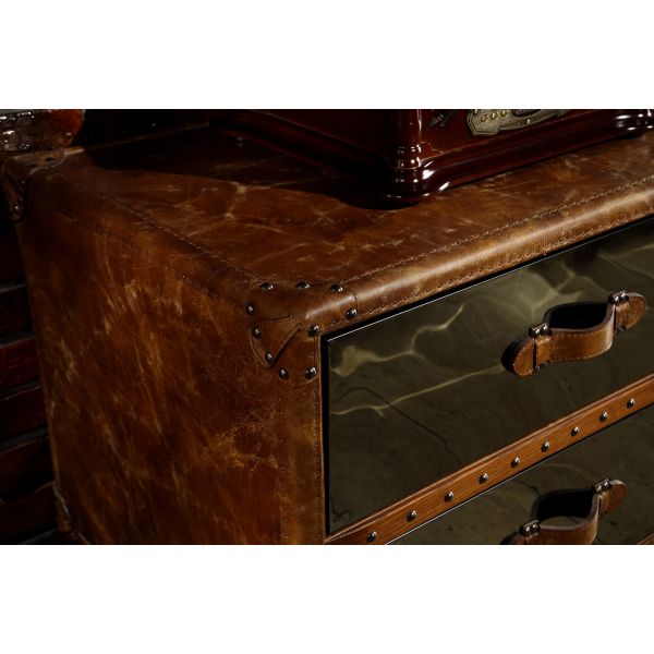 Living Room Leather TV Stand Black Mirror Stainless Steel Automatic Rail Guide Drawers