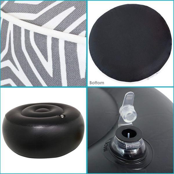Geometric Pattern Fabric Ottoman Pouf - Grey & White Modern Footstool: Multi-Use Decorative Floor Cushion for Living Room, Bedroom & Nursery