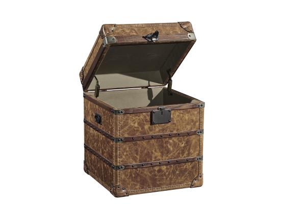 Large Leather Square Storage Trunk , Bedroom Storage Trunk Chest Copper Lock