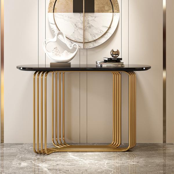 Rectangular console de aço inoxidável mesa mesa de parede com base de metal de ouro escovado hotel villa e sala de estar uso