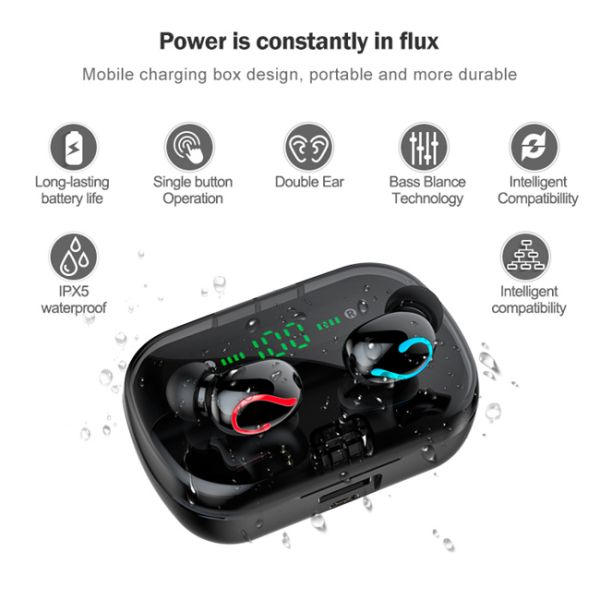 IPX5 Waterproof 10m Power Bank Earphones Danamic Driver For Sports