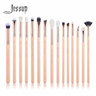Jessup Wood Handle Essential Eye Makeup Brushes Glossy Aluminum Ferrule