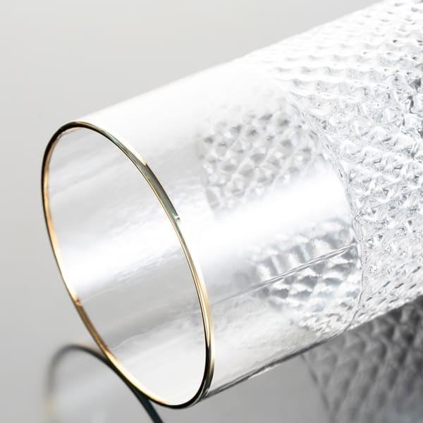 Diamond Cut Highball Glass Drinking Cups Gold Silver Rimmed 18 Ounce Mouth Blown