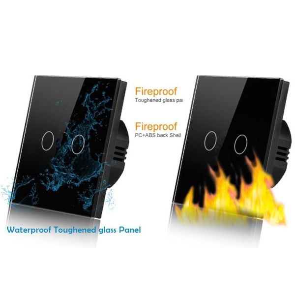 EU Standard Touch Switch 1 Gang/2 Gang/3 Gang 1 Way,Single Fireline Wall Light Switch,Black Crystal Tempered Glass