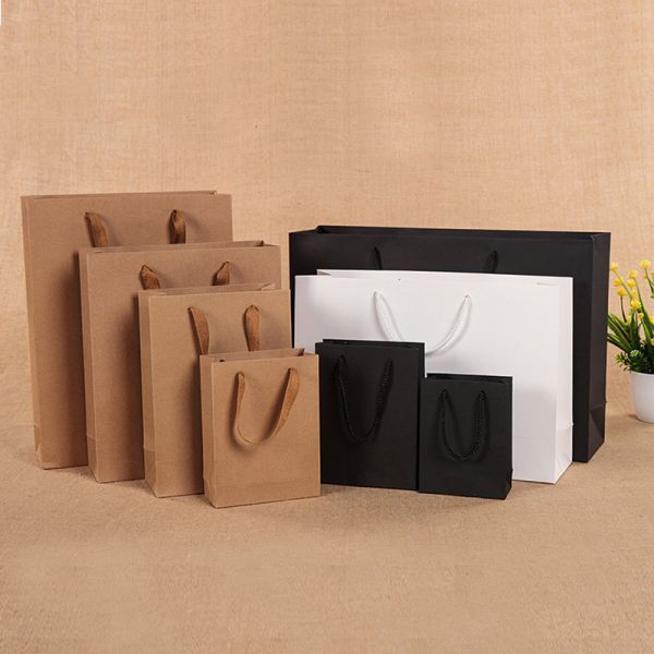 Clothing And Accessories Store Kraft Paper Bags Logo Printing Available Customizable Tote Bags Takeaway Food Bags