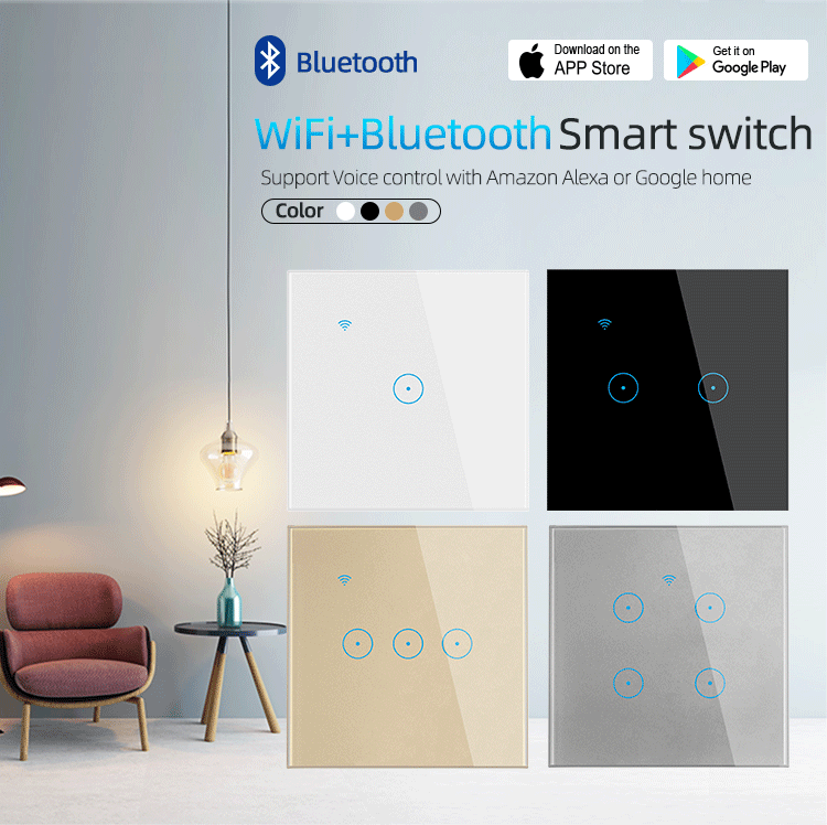 2.4GHz Touch Smart Light Switch CE 4 Gang Smart Switch 433MHz