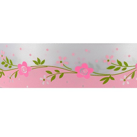 Single Face Custom Heat Thermal Transfer Flowers Ribbon Trim with Plant Printed Sample