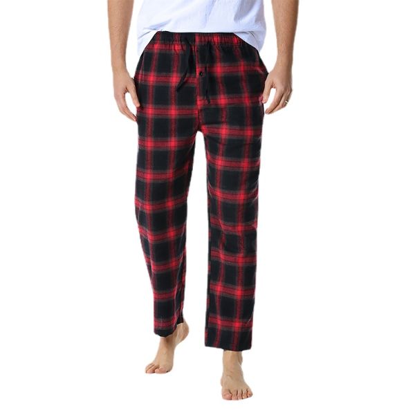 Polyester Fabric Men's Plaid Home Pants with Regular Fit Design and Comfort