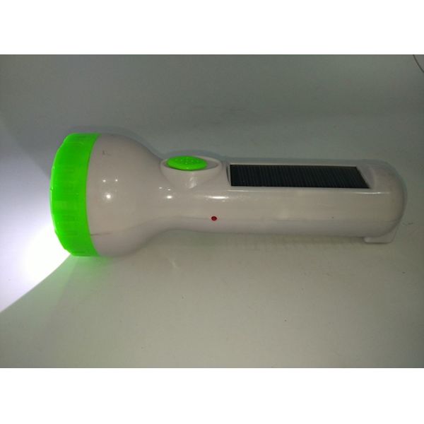 BN-4158S Electric Solar Power Rechargeable Green Head White Body Plastic LED Flashlight To