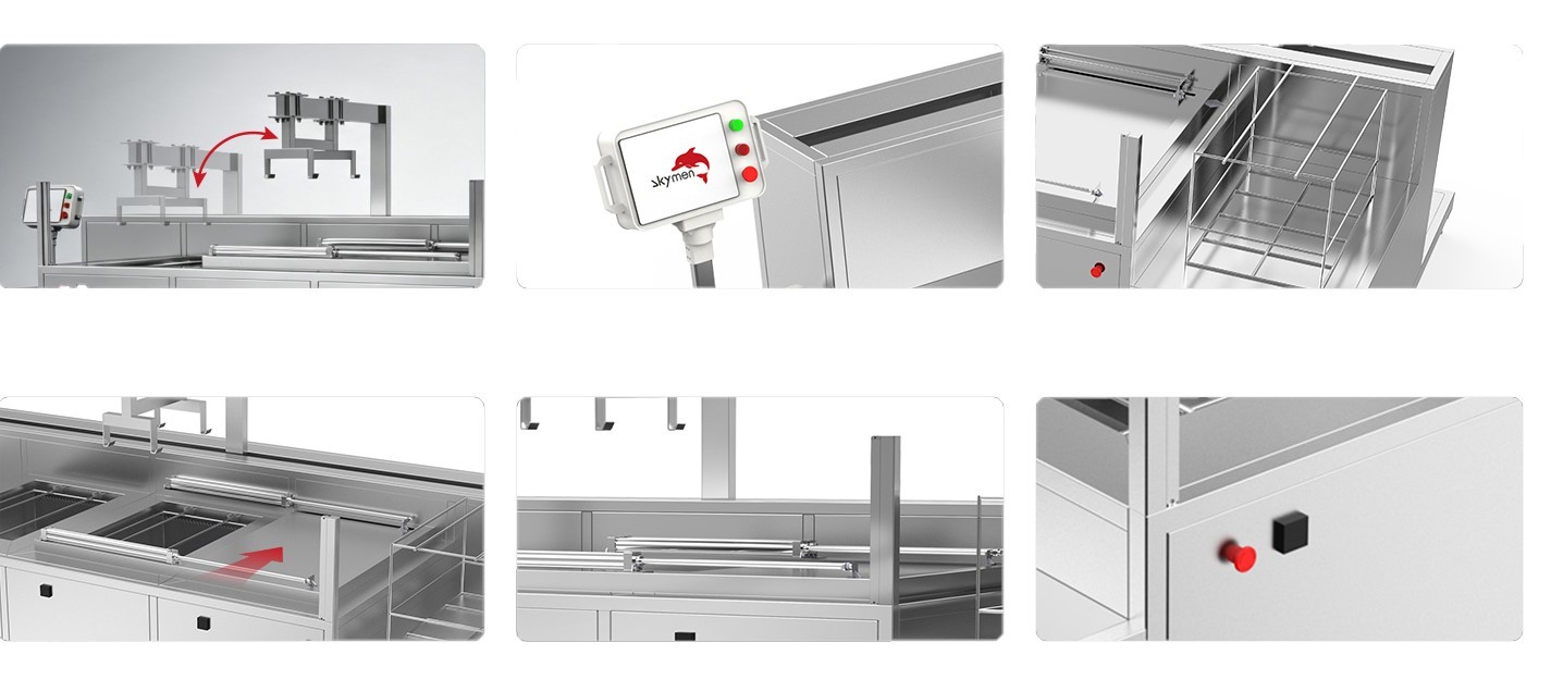 4-Tank Automatic Ultrasonic Cleaning System for Precision Parts with PLC Robotic Arm, Heating, Filtration & Drying