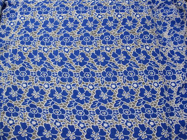 Knitted Cotton Polyester Lace Fabric Blue with Burnout Flower Lace(CY-DK0019)