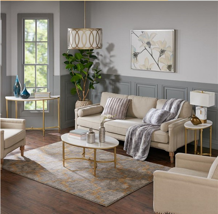Contemporary Gold Stainless Steel Frame Marble Top Demilune Console table