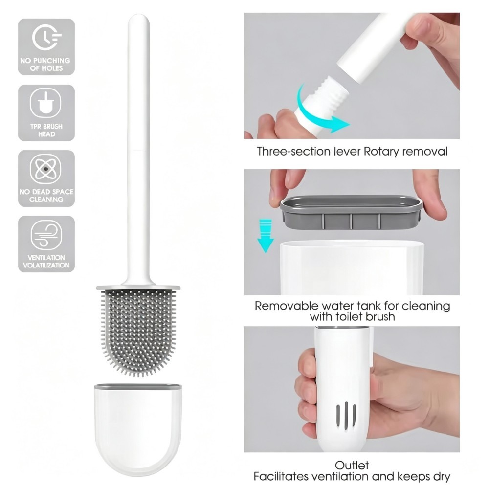 RV Silicone Toilet Brush Set with Wall Mounted Anti-Drip Drainage Holder