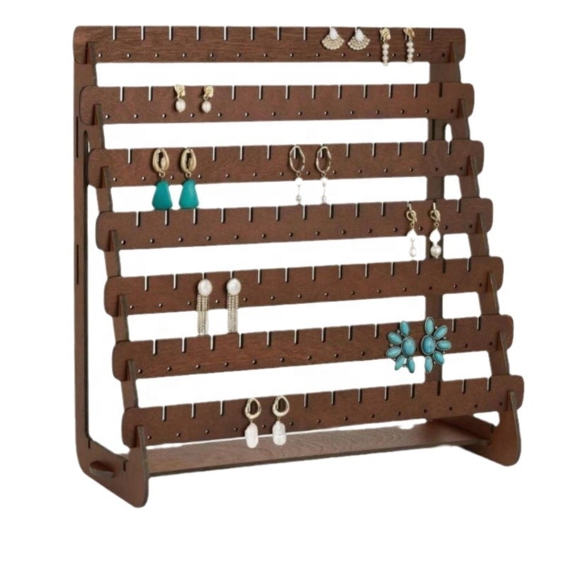 Wooden Earrings Storage Display Rack Wooden Stud Earrings Jewelry Hooks Ladder Table Storage Display Stand