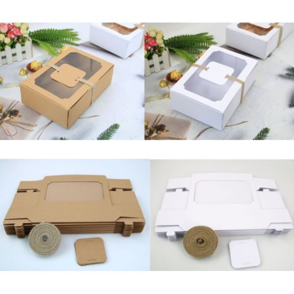 Open Window Biodegradable Kraft Paper Food Packaging Container 22*15*7cm