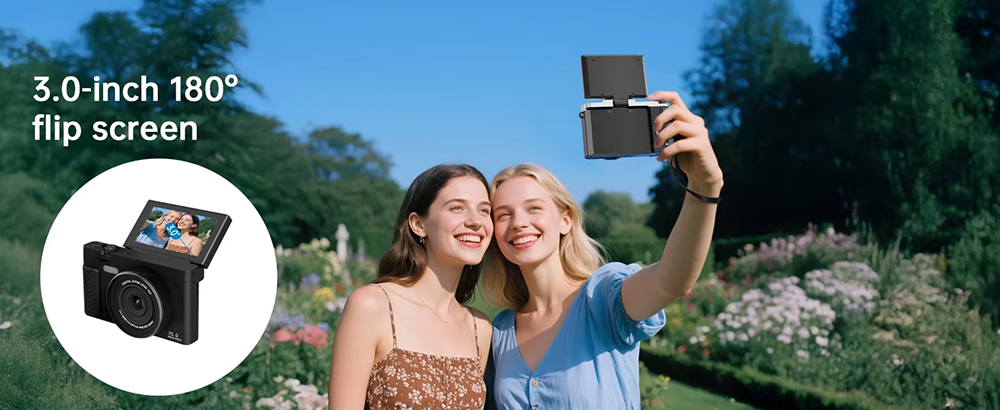 3 Inch Ultra HD 4K 75MP Mirrorless Camera 18X Zoom 31 Beauty Filters For Live Streaming