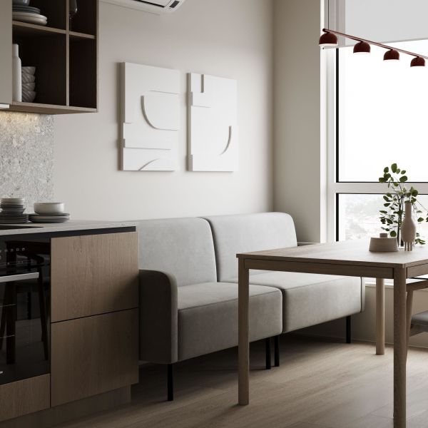 Modern Apartment Wooden Veneer Matt Lacquer Finished Kitchen Cabinets