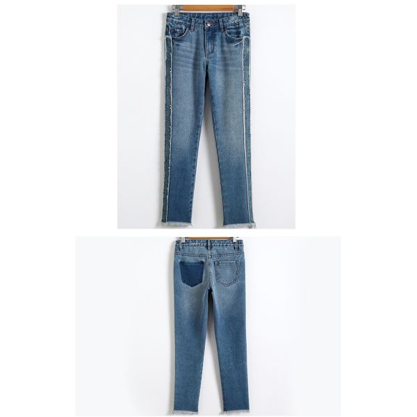 Children Girls Denim Clothes Grinding Trendy Trousers Med Blue Color