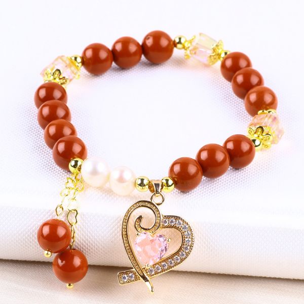 Natural Genuine 8MM Red Jasper Fresh Water Pearl Pink Heart Charm Smooth Round Bead For Friends Gift