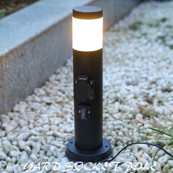 Black Stainless Steel Electrical Power Sockets Outdoor Garden Power Outlet LED Post Light Yard Stake