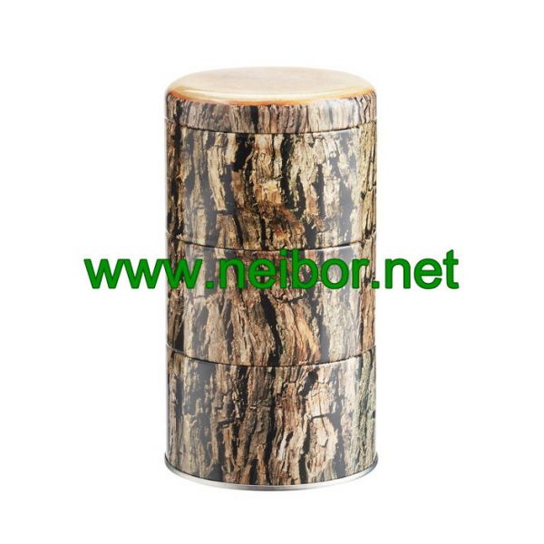 3-Section Woodgrain Gift Tin Storage Box Tea Canister