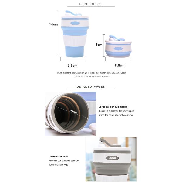 Reusable 350ML Collapsible Silicone Coffee Cup BPA Free