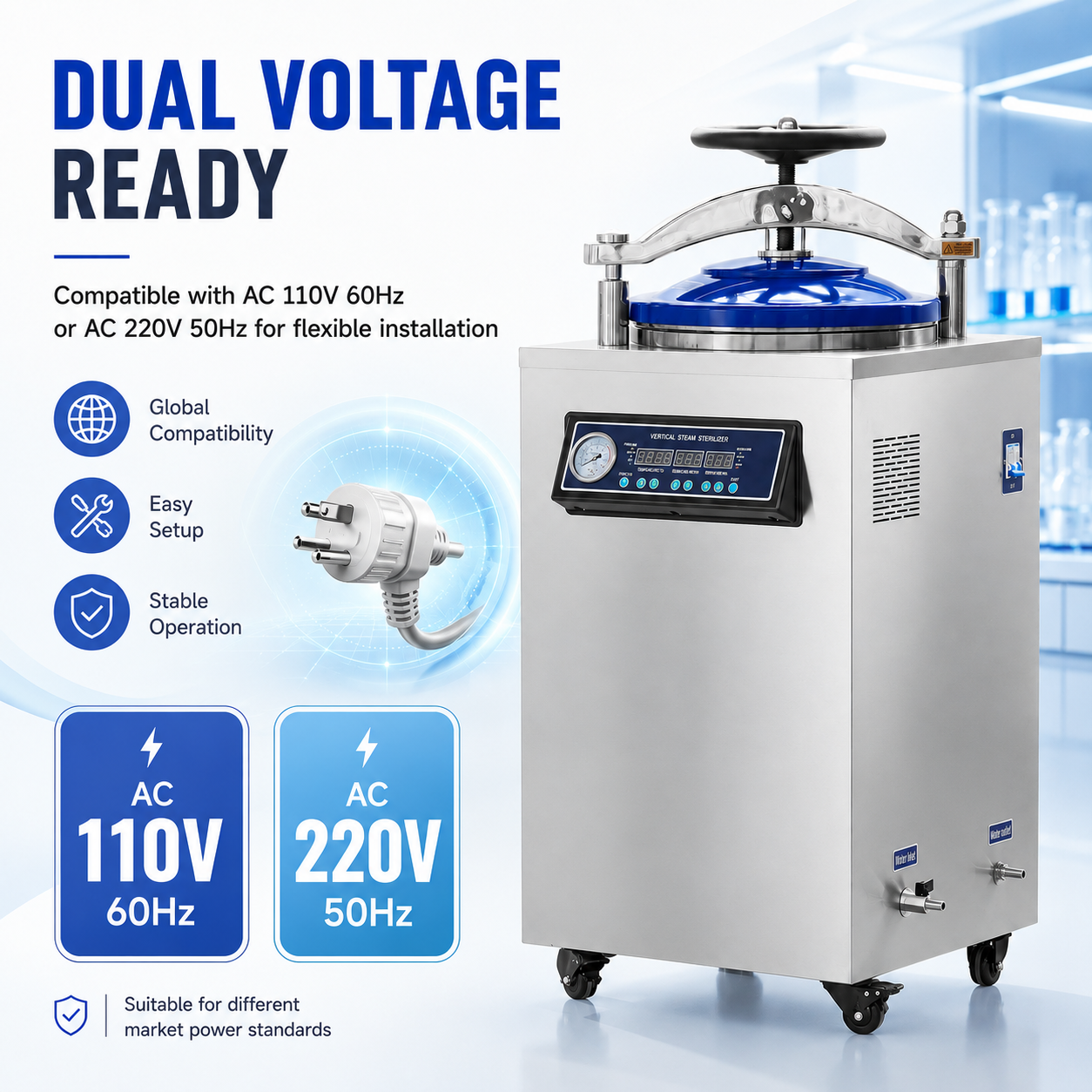 Cenlee 35/50/75/100L Factory Laboratory Use Microcomputer Control 0-240min Drying Automatic Protection Vertical Steam Sterilizer
