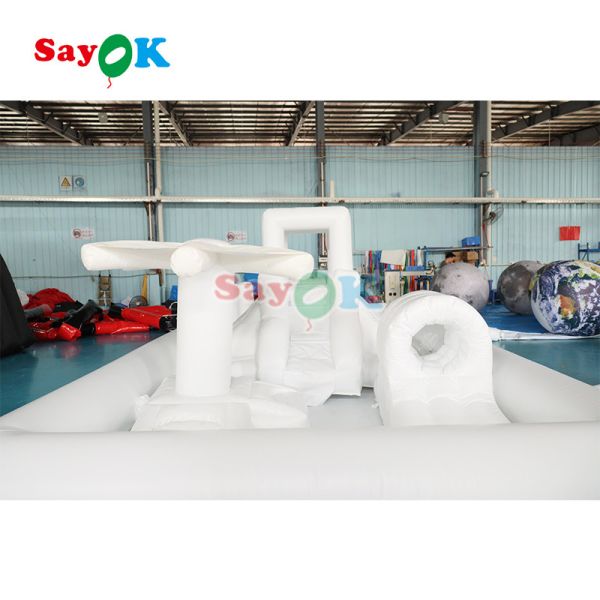 Customized Fashionable Mini White Splash Pad Water Park Inflatable Obstacle Course Playground Castle Slide Combo