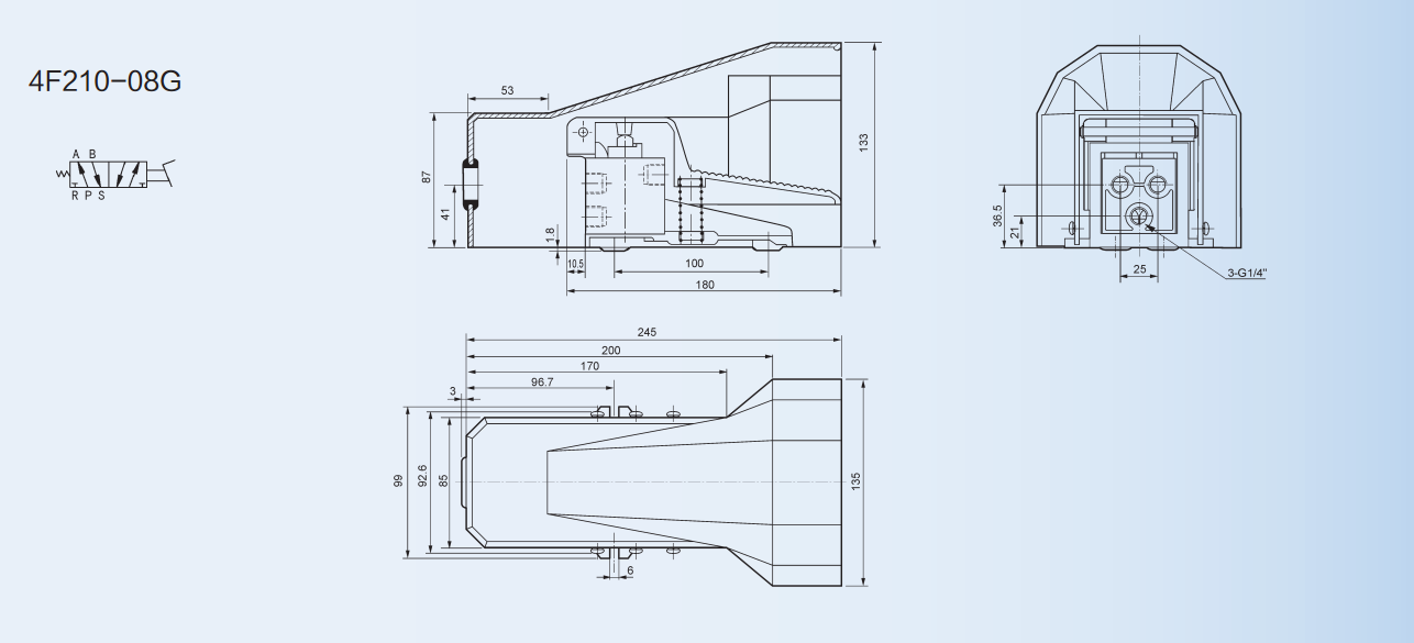 Желтый/голубой пневматический ручной клапан воздуха ноги клапана 4Ф210-08Г с защищая крышкой
