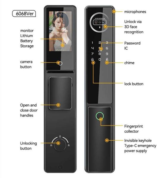 CNC carved facial recognition lock latest technology intelligent door lock