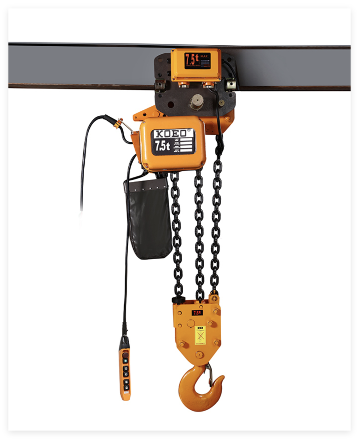 Three Chain Trolley Hoist 7.5T Electric Trolley Hoists With 3.6KW Lifting Power