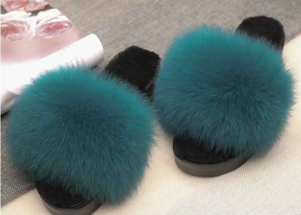 Winter Women Plush Real Fox Fur Slippers Anti Slip With EVA Rubber Sole