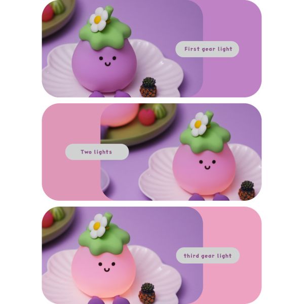 Factory Wholesale Cartoon Soft Silicone LED Night Lights Cute Small Eggplant Bedside Lamps Portable USB Rechargeable Bedroom Night Lights
