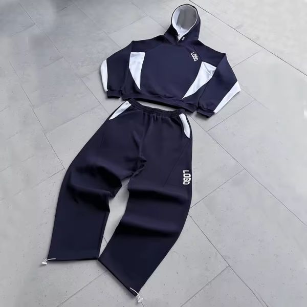 Traje de pista personalizado 100% de algodón capas de vellón de algodón de gran tamaño pesado pesado y juego de sudaderas