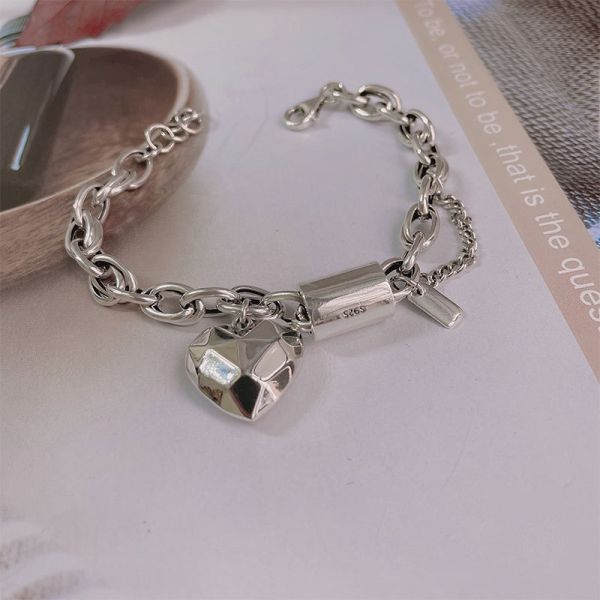 Korean Thick 925 Sterling Silver Love Heart-shaped Personalized  Simple Fashion Bracelet for Women