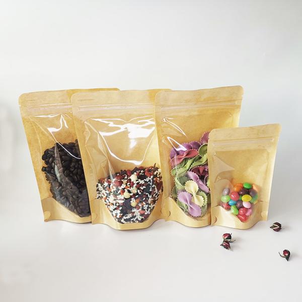 Clear Front  Back Stand Up Kraft Paper Ziplock Bags 150microns clear stand up pouch bags