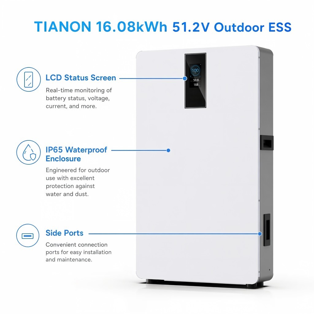 51.2V 314Ah 16.08kWh Ultra-Slim 157mm Outdoor LFP Battery 8000 Cycles C5 Anti-Corrosion Smart ESS