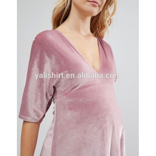 China factory custom v neck kimono sleeve velvet plunge mini maternity dress