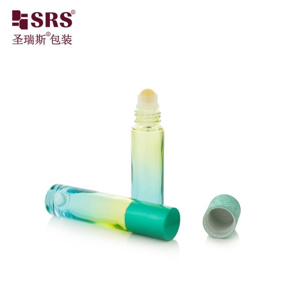 BLPM-10ml Aqua Green Gradient Industrial Glass Perfume Vial Container With Roller Ball For Personal Care Skincare Essence