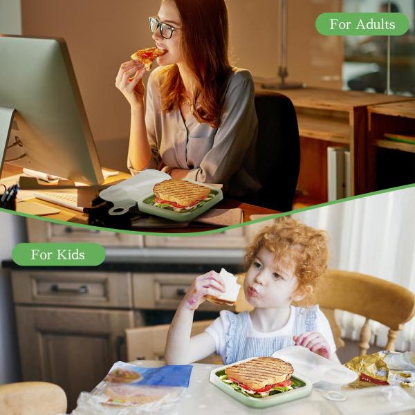 Microondas e Lavadora de louça Container de sanduíche de silicone seguro para caixas de almoço Bolsas de armazenamento de silicone reutilizáveis Containers de almoço