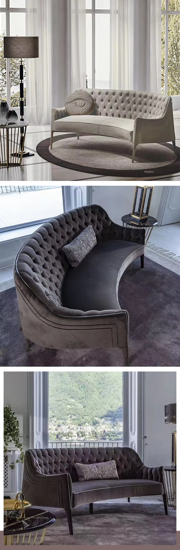 European Nordic Style Semicircle Sofas Upholstery Fabric Blue Velvet Couch Living Room Canape Modern Half Round Circle Sofa