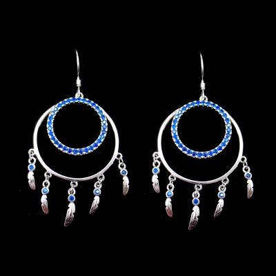 Brincos de prata de suspensão da gota do zircão azul indiano americano do estilo para o casamento