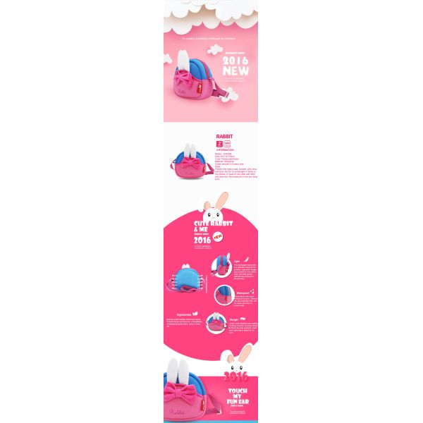 Waterproof Cute Rabbit Kids Messenger Bag / Sling Bag For Little Girls OEM