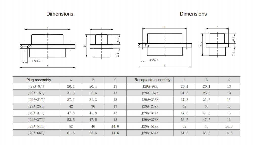 J29A-21TJP  Micro Rectangular Connector 21-Pin Plug Connector
