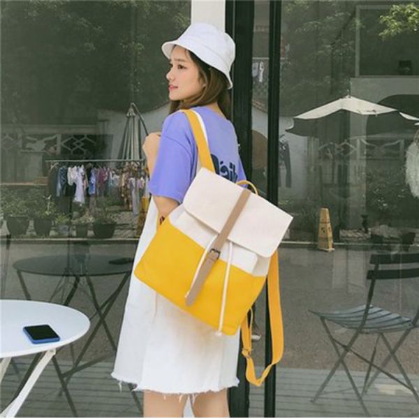 Female Korean high school students backpack academic style small fresh contrasting canvas backpack
