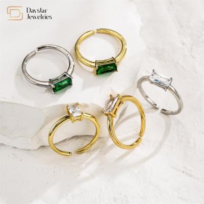 Abertura de Crystal Zircon 18k Diamond Rings Gold Plated Adjustable do quadrado